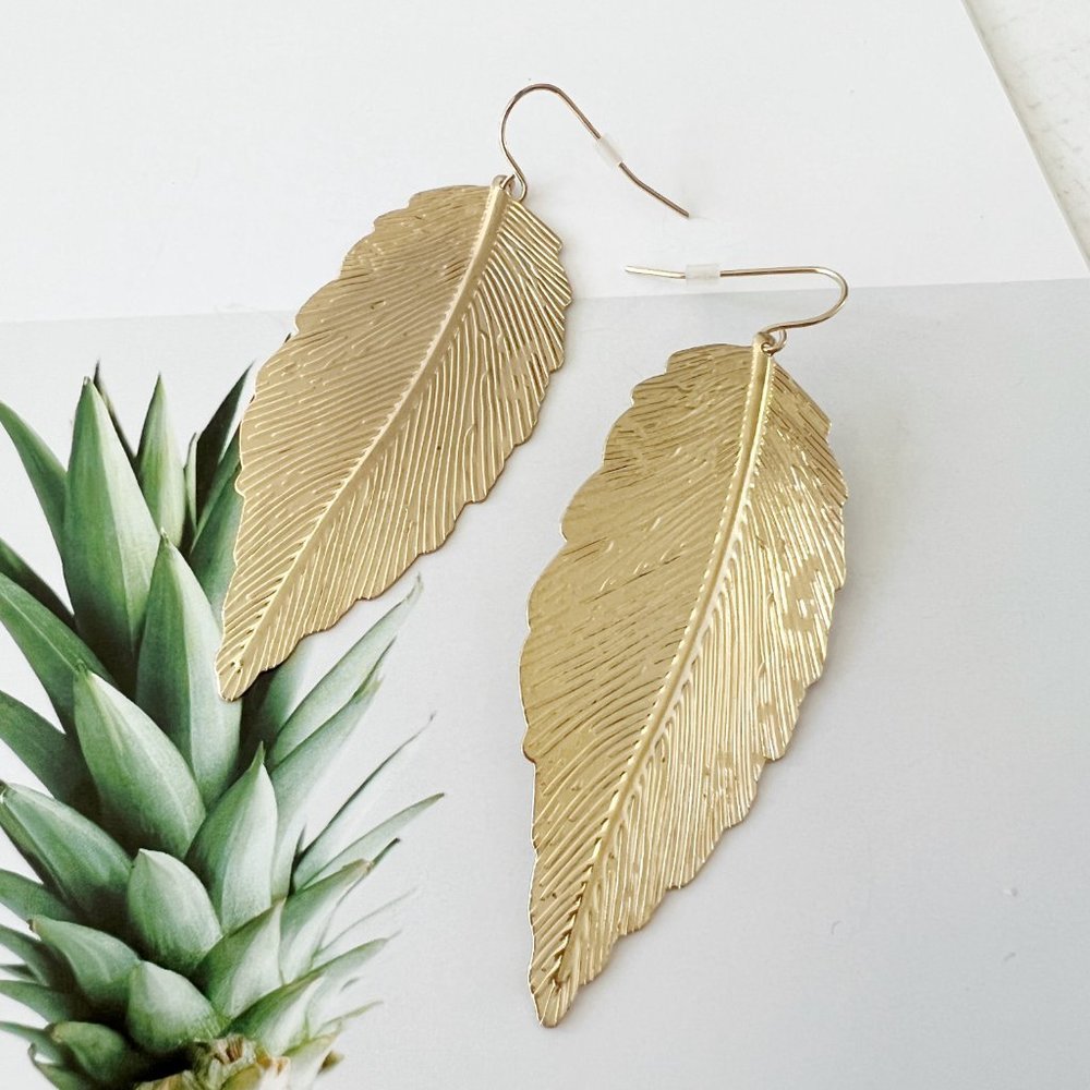 Gold Leaf French Hook Drop Earrings